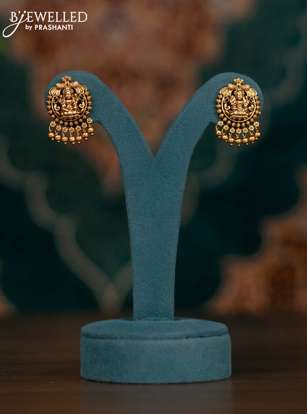 Pearl necklace with lakshmi pendant and golden beads hangings