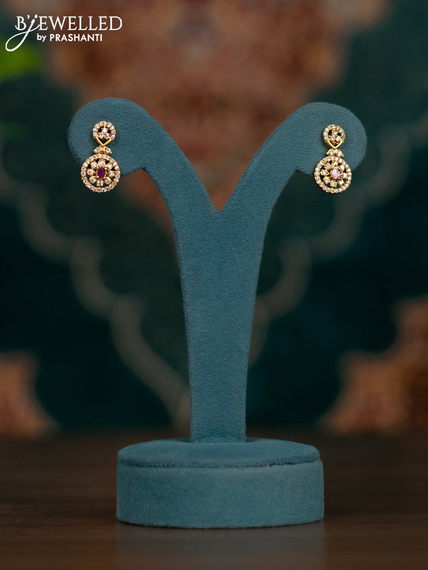Pearl necklace with ruby and cz stones
