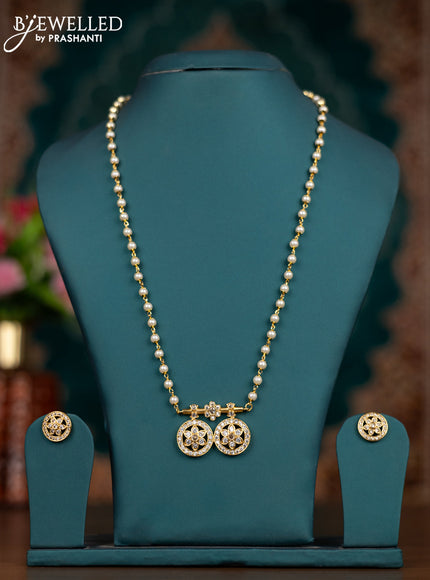 Pearl necklace floral design with cz stones