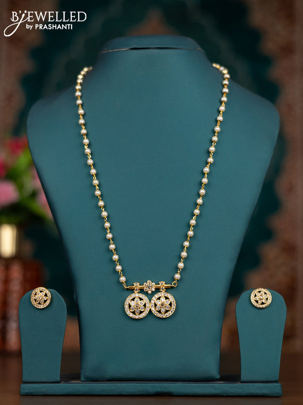 Pearl necklace floral design with cz stones