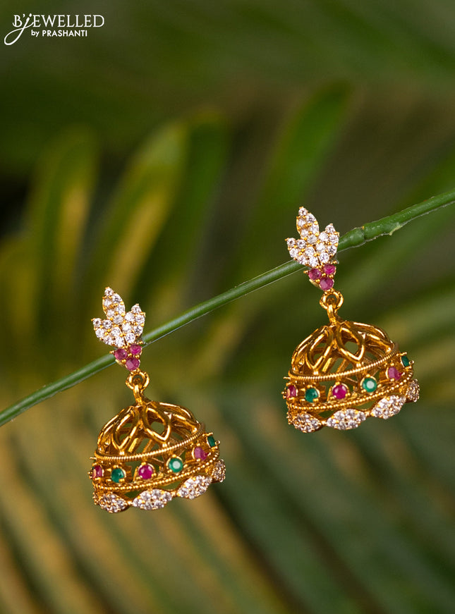 Antique jhumka with kemp and cz stones