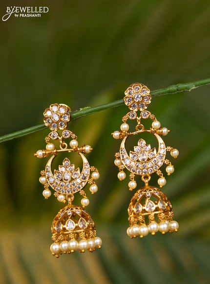 Antique jhumka floral & chandbali design with cz stones and pearl hangings
