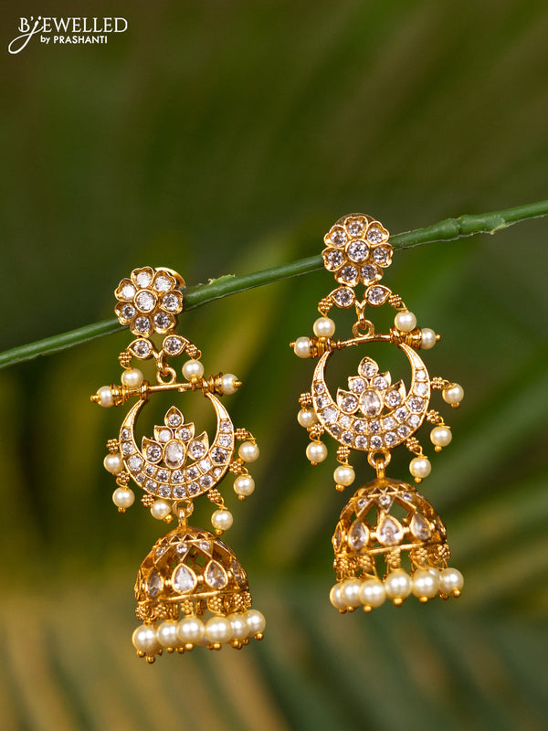 Antique jhumka floral & chandbali design with cz stones and pearl hangings