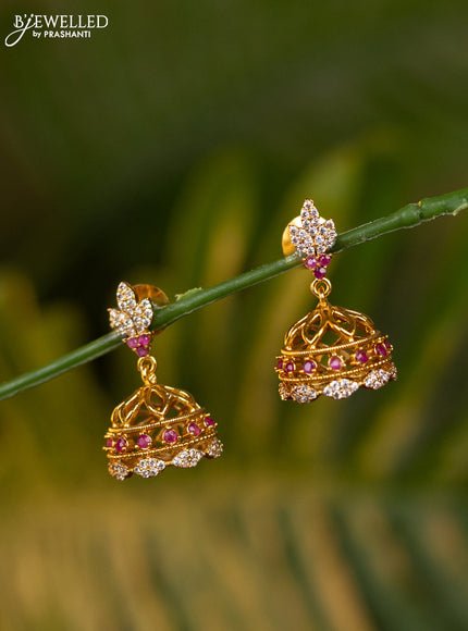 Antique jhumka with pink kemp and cz stones