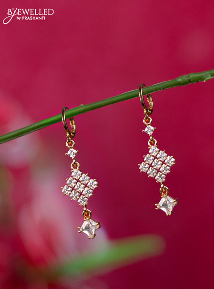 Rosel gold hanging type earrings with cz stones