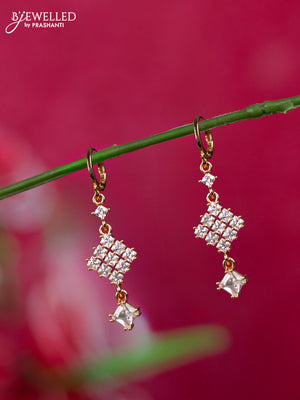 Rose gold hanging type earrings with cz stones
