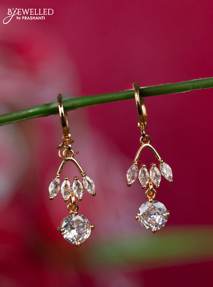 Rosel gold hanging type earrings with cz stones