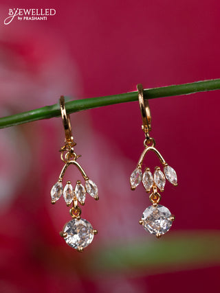 Rose gold hanging type earrings with cz stones