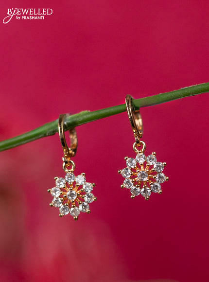 Rosel gold hanging type earrings with cz stones