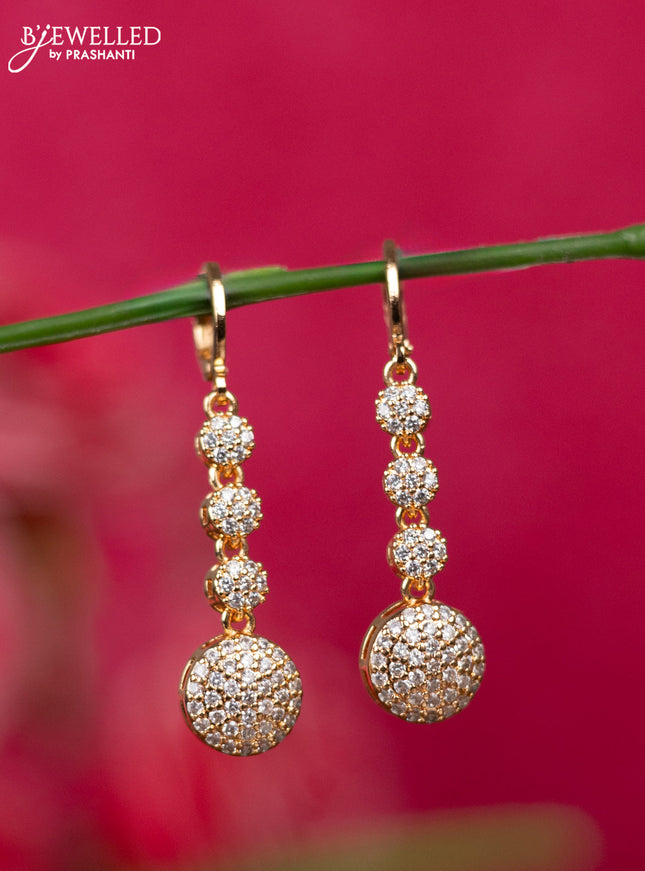 Rose gold hanging type earrings with cz stones