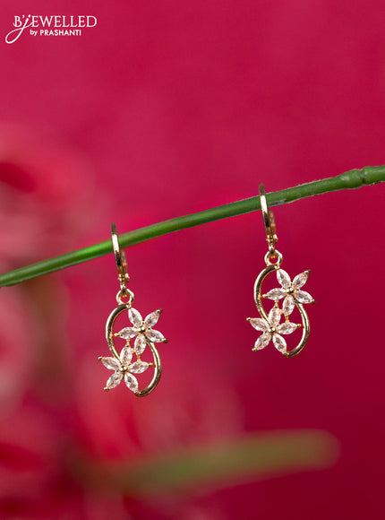 Rosel gold hanging type earrings with cz stones