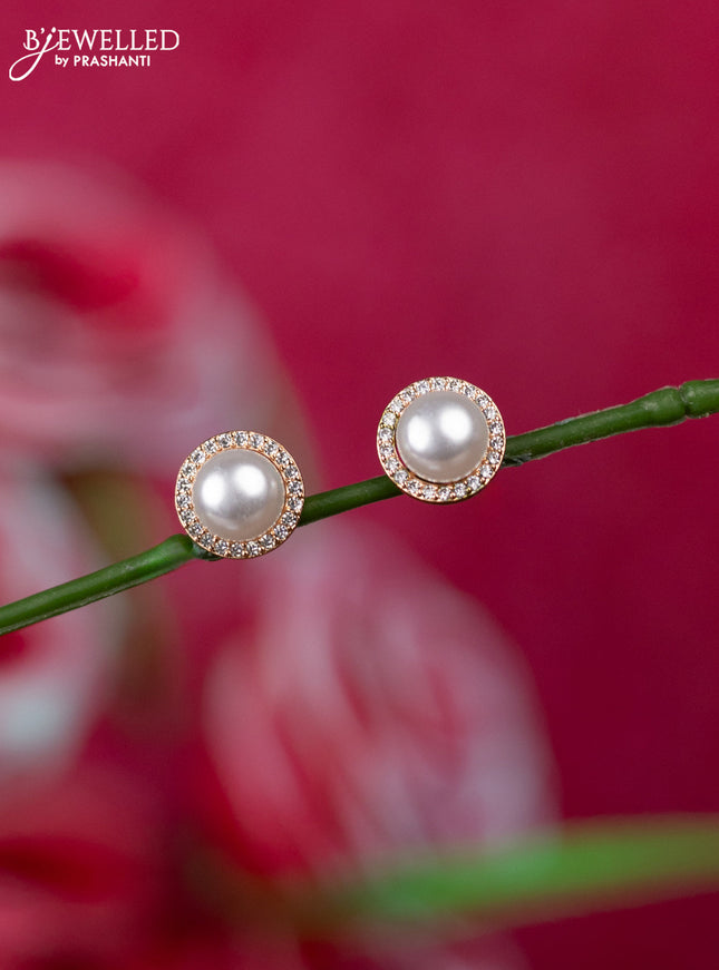 Rose gold earrings with cz stones and pearl