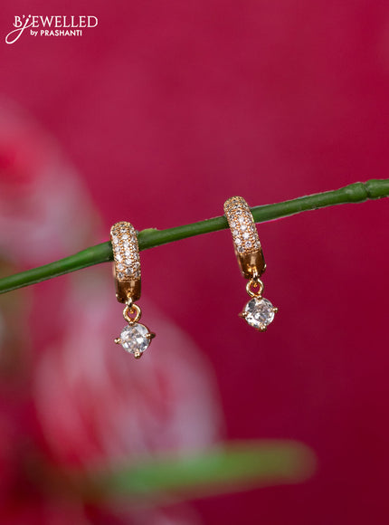 Rosel gold hanging type earrings with cz stones