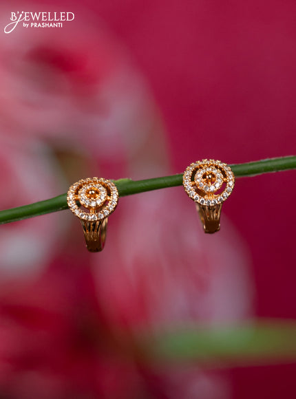 Rosel gold hanging type earrings with cz stones