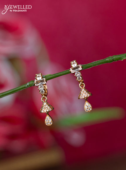 Rosel gold hanging type earrings with cz stones