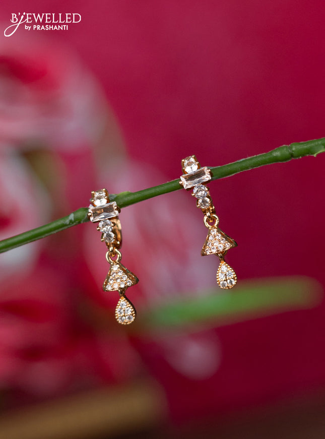 Rose gold hanging type earrings with cz stones
