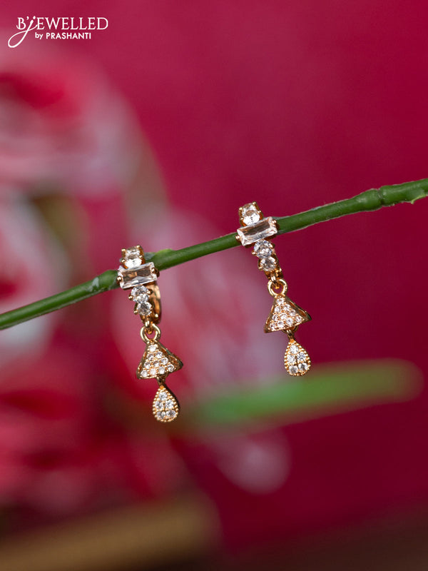 Rose gold hanging type earrings with cz stones