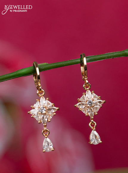 Rosel gold hanging type earrings with cz stones