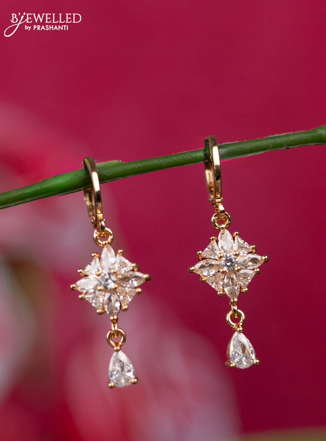 Rose gold hanging type earrings with cz stones
