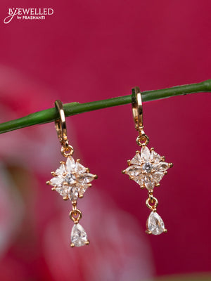 Rose gold hanging type earrings with cz stones