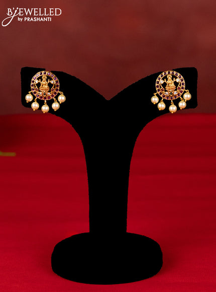 Ring type choker lakshmi pendant with kemp & cz stones and pearl hangings