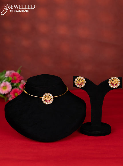 Ring type choker peacock design with pink jadau kundan stones