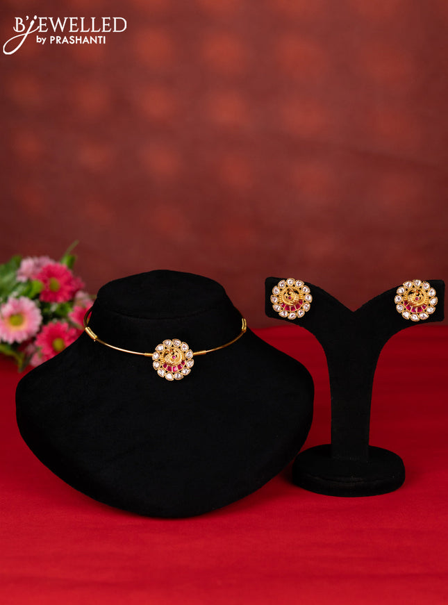 Ring type choker peacock design with pink jadau kundan stones