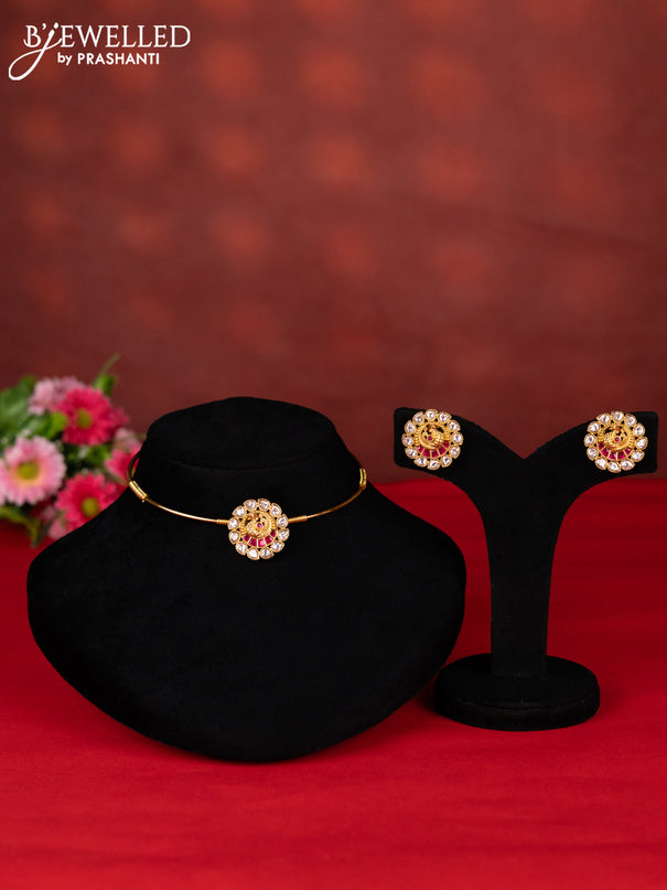Ring type choker peacock design with pink jadau kundan stones