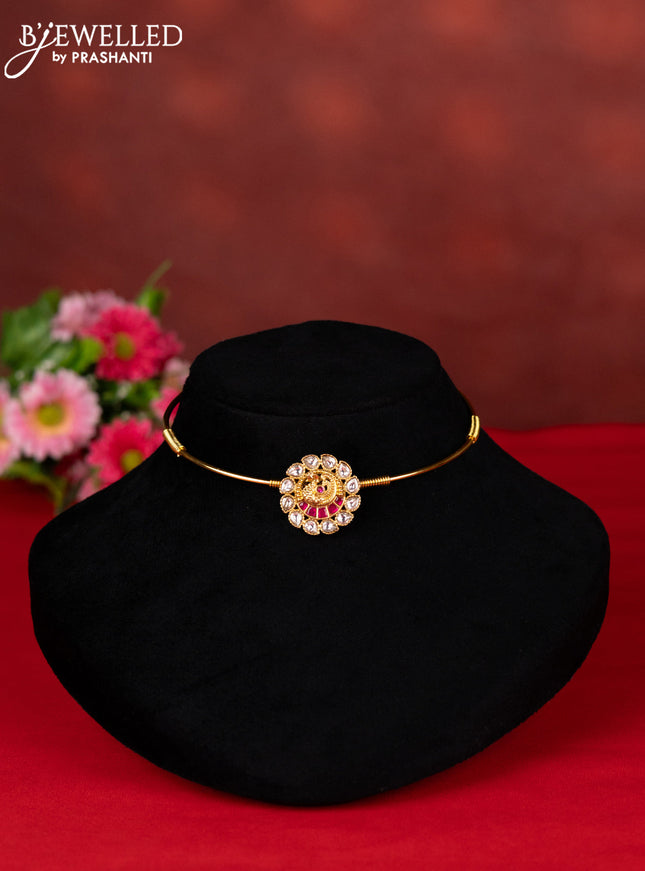 Ring type choker peacock design with pink jadau kundan stones
