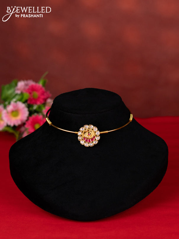 Ring type choker peacock design with pink jadau kundan stones