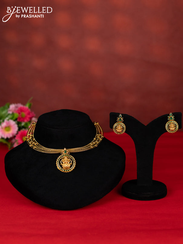 Ring type choker lakshmi pendant with green kemp stones