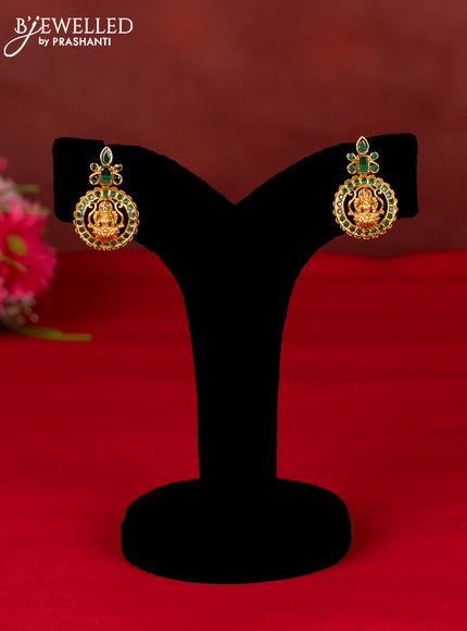 Ring type choker lakshmi pendant with green kemp stones