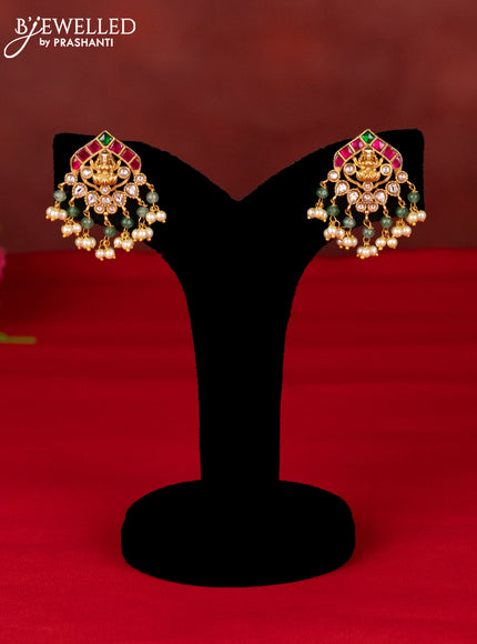 Ring type choker lakshmi pendant with kemp jadau kundan stones and pearl hangings