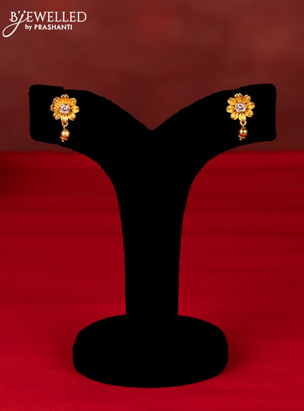 Ring type choker lakshmi pendant with kemp & cz stones and golden beads hangings