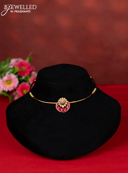Ring type choker chandbali pendant with pink jadau kundan stones