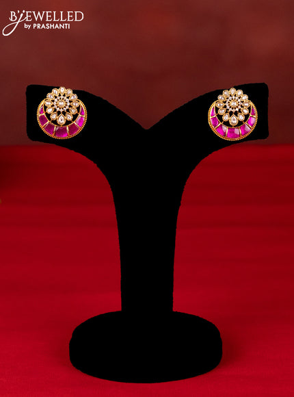Ring type choker chandbali pendant with pink jadau kundan stones