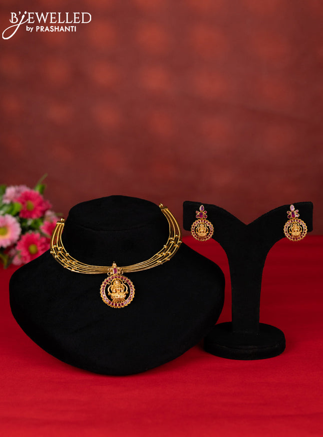 Ring type choker lakshmi pendant with pink kemp stones