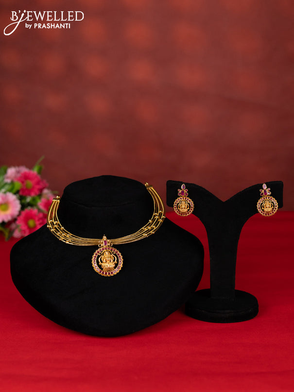 Ring type choker lakshmi pendant with pink kemp stones