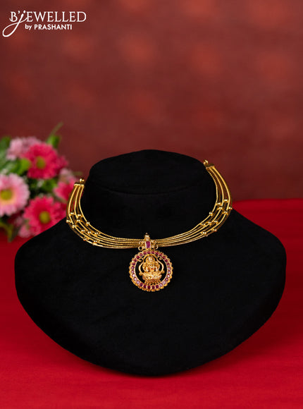 Ring type choker lakshmi pendant with pink kemp stones