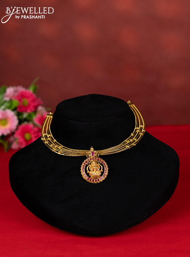 Ring type choker lakshmi pendant with pink kemp stones