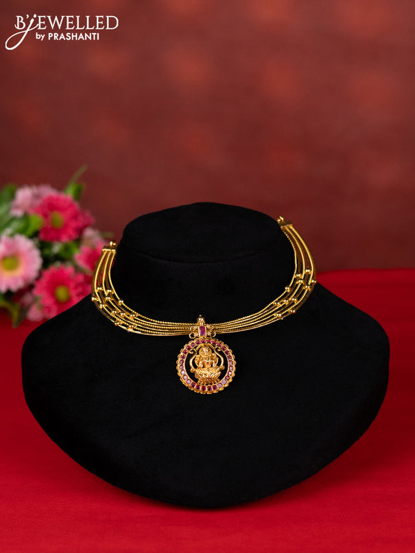 Ring type choker lakshmi pendant with pink kemp stones