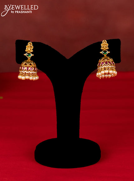 Ring type choker lakshmi pendant with kemp & cz stones and pearl hangings
