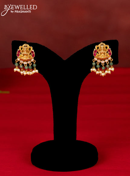 Ring type choker lakshmi pendant with pink jadau kundan stones and pearl hangings