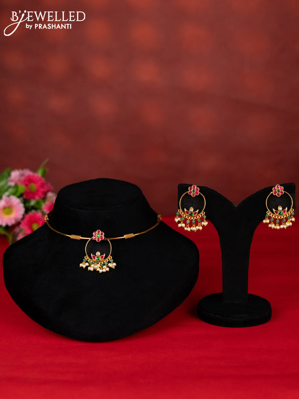 Ring type choker with kemp jadau kundan stones and pearl hangings