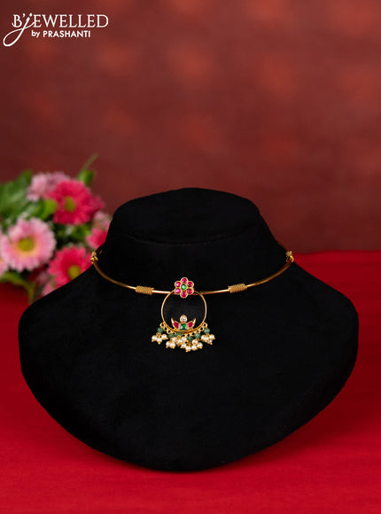 Ring type choker with kemp jadau kundan stones and pearl hangings