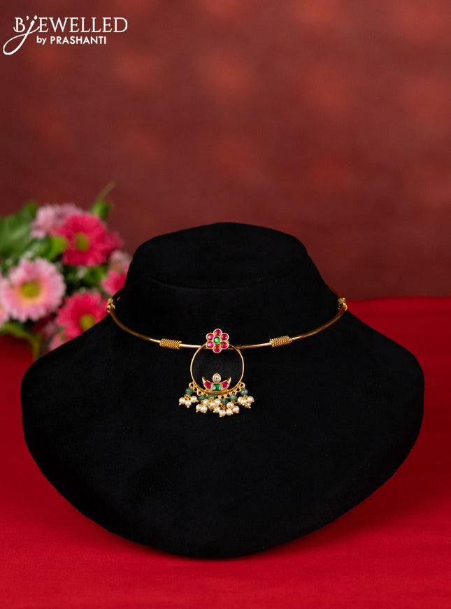 Ring type choker with kemp jadau kundan stones and pearl hangings