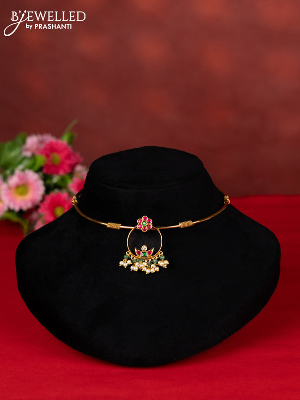 Ring type choker with kemp jadau kundan stones and pearl hangings