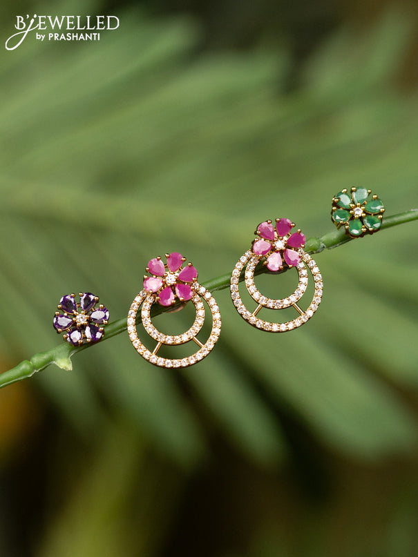 Antique earrings floral design with multicolour and cz stones