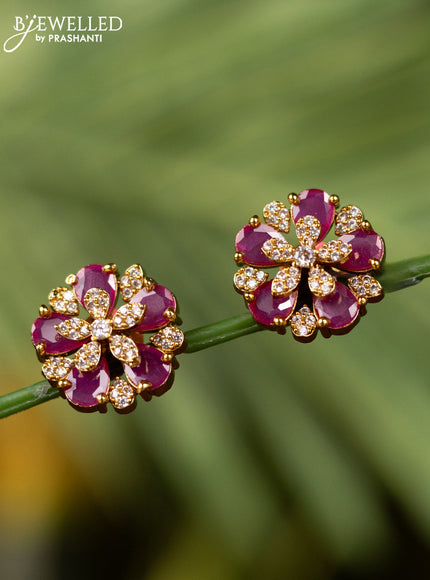 Antique earrings floral design with ruby and cz stones