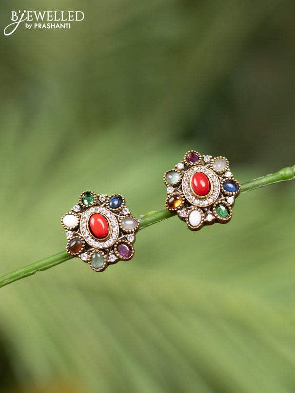Antique earrings with multicolour and cz stones